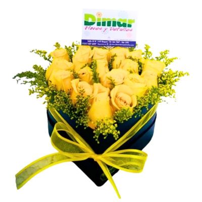 caja corazon rosas amarillas