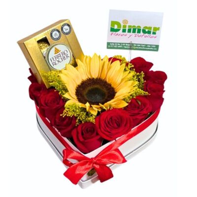 Caja rosas y girasol