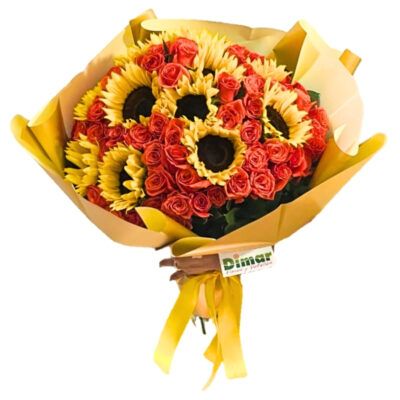 Bouquet rosas y girasoles