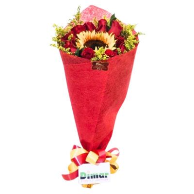 bouquet rosas rojas y girasol