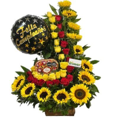 Arreglo de girasoles y rosas